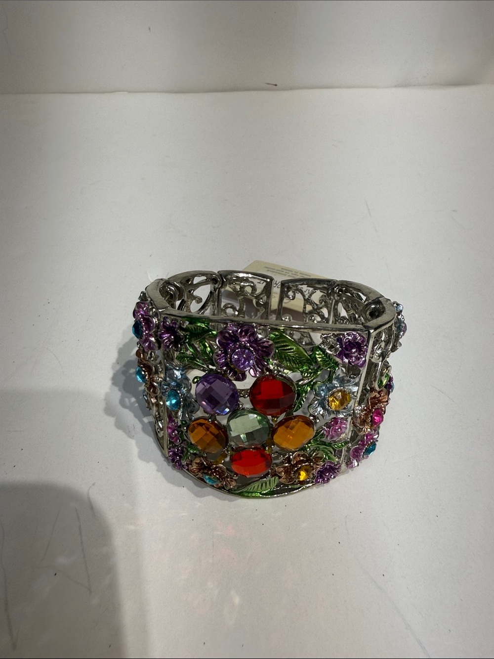 Multicolor Gemstone Floral Cuff Bracelet - Women Jewelry